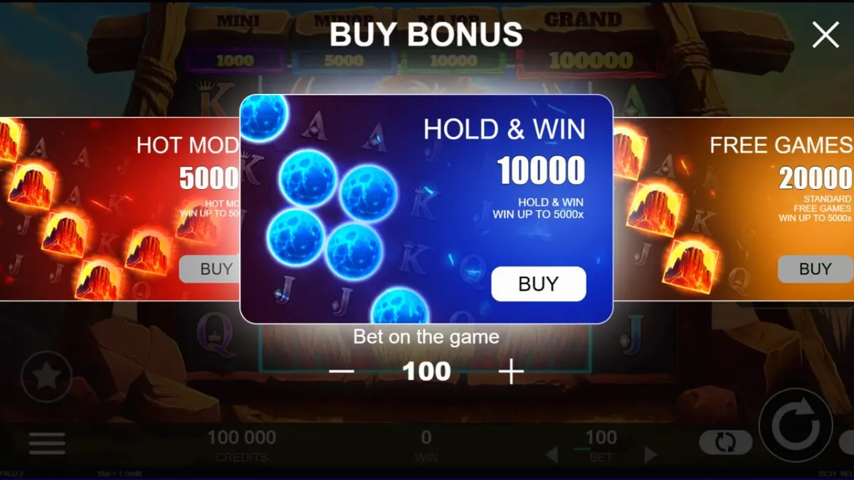 Big Wild Buffalo 2 slot game screen na nagpapakita ng mga hayop at wild symbols